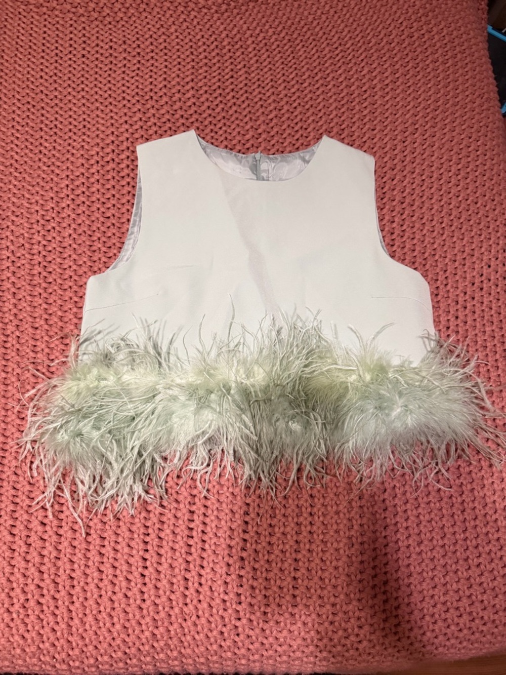 Mint green Feather Trim Crop Top